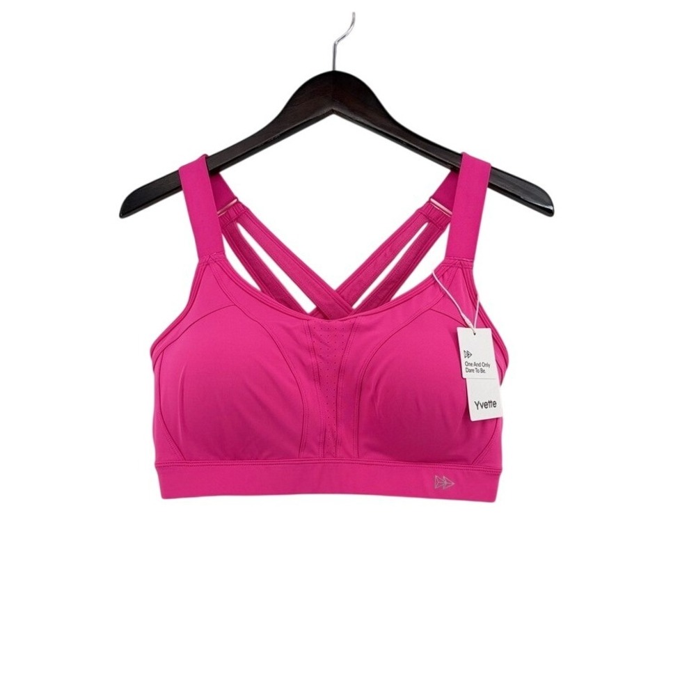 Yvette High Impact Sports Bra Hot Pink Crisscross Back 2XL NEW